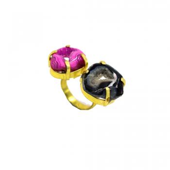Handmade Designer Nickel-Free Gold Plated High Fashion Designer Agate Stone Seated Ring 